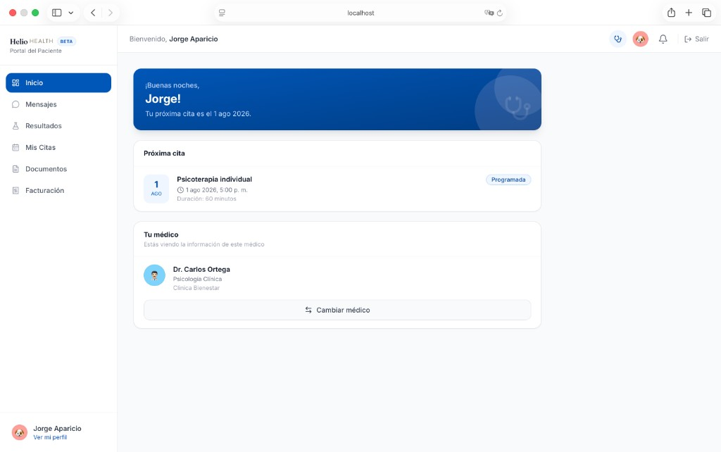 Vista previa del portal de pacientes de Helio Health en escritorio